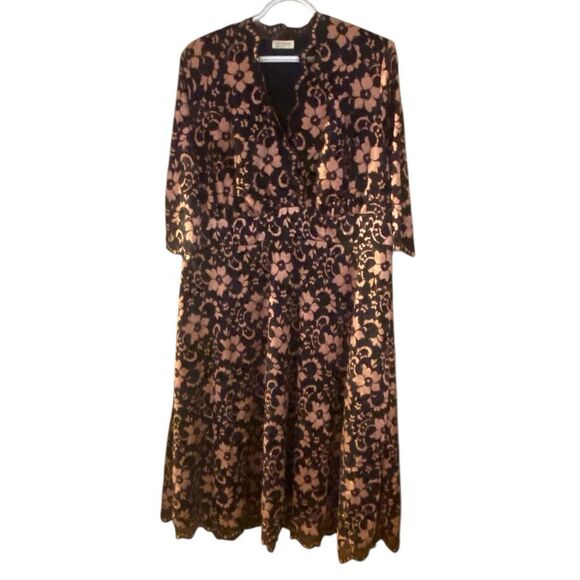 Kiyonna 2X Plus Lace Midi Dress Black Nude Floral Overlay Cocktail Party Evening - Picture 2 of 5